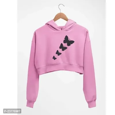 Women Crop Hoodie Latest stylish Printed Design hooded neck fleece fabric .