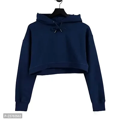 Women Crop Hoodie Latest stylish Solid hooded neck fleece fabric .