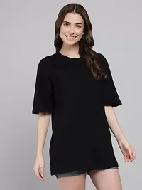 Women Solid Round Neck Half Oversize Casual T-Shirt-thumb2