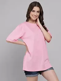 Women Solid Round Neck Half Oversize Casual T-Shirt-thumb2