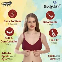 Body Liv Women's Cotton Non Padded Wire Free Plunge Bra (FO_Maroon_38)-thumb1