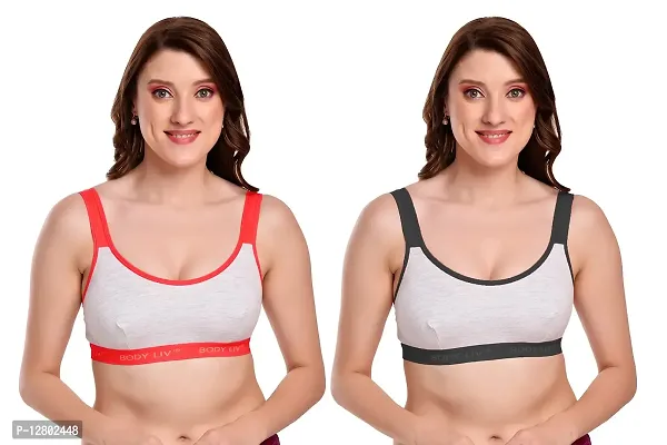 Body Liv Women Sports Bra Wireless, Non Padded, Full Coverage Gym Bra- Pack of 2