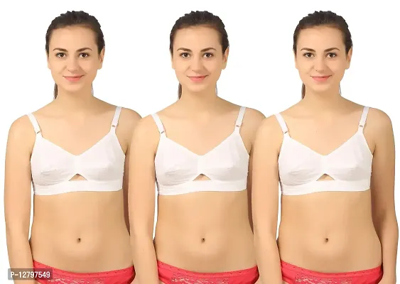 Body Liv Center Fit Pure Cotton White Bra for Women - Pack of 3