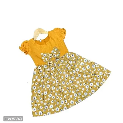 vihan creation Baby Girls Flower Print Cotton Round Neck Puff Sleeve Midi Heart Designe Frock