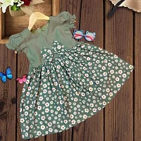 vihan creation Baby Girls Flower Print Cotton Round Neck Puff Sleeve Midi Heart Designe Frock-thumb2