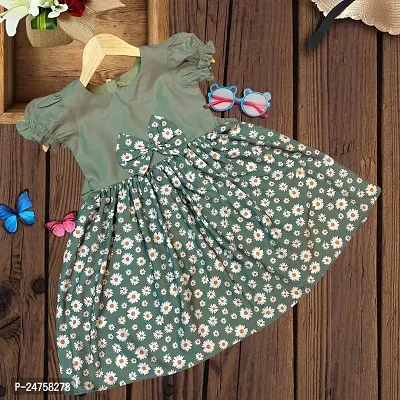 vihan creation Baby Girls Flower Print Cotton Round Neck Puff Sleeve Midi Heart Designe Frock-thumb3