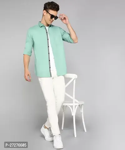 Stylish Green Cotton Solid Casual Shirt For Men-thumb0