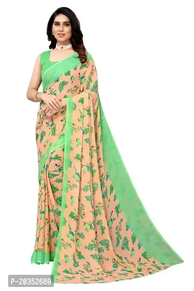 Radhe Fashion Women's Desinger Georgette Floral Saree with Blouse Piece (Green)-thumb0