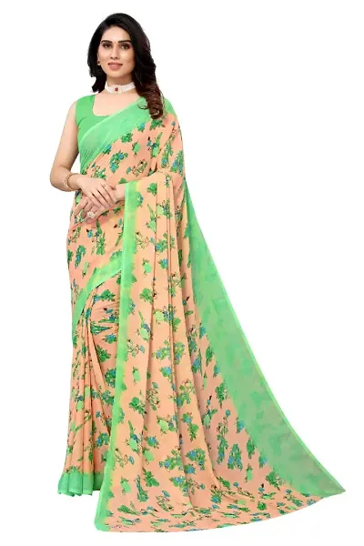 Radhe Fashion Women's Desinger Georgette Floral Saree with Blouse Piece (Green)