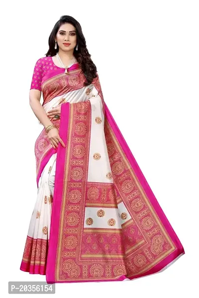 Radhe Fashion Art Silk Printed Gujrati Famous Saree With Blouse Piece (Pink Border)