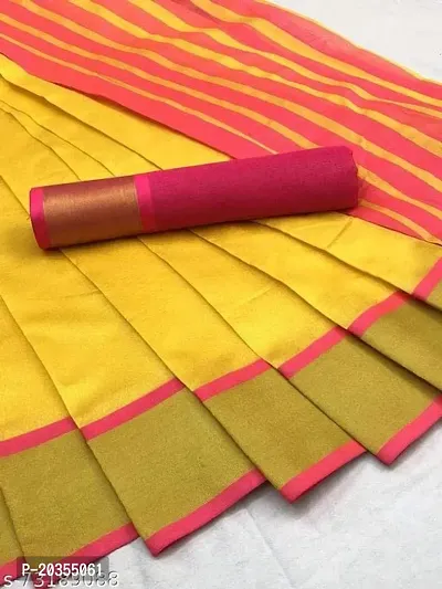 Radhe Fashion Stylist Designer Cotton Blend Silk Saree's (Yellow Plus Pink)