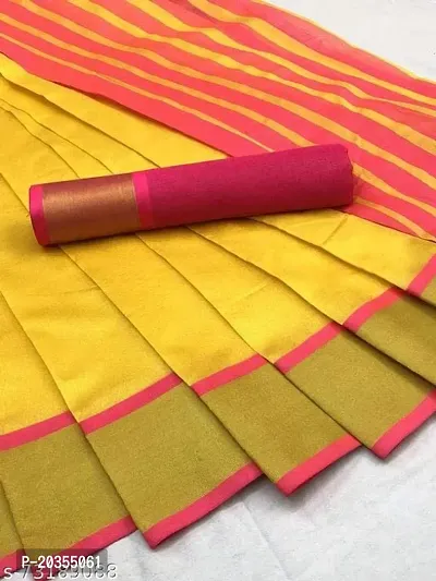 Radhe Fashion Stylist Designer Cotton Blend Silk Saree's (Yellow Plus Pink)-thumb0