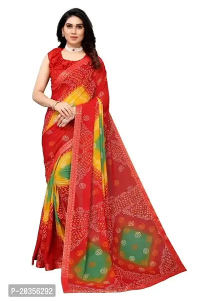 Radhe Fashion Women's Desinger Georgette Floral Printed Saree with 1 Blouse Piece (Red)