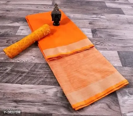 Radhe Fashion Stylist Designer Cotton Blend Silk Saree's (Orange)-thumb0