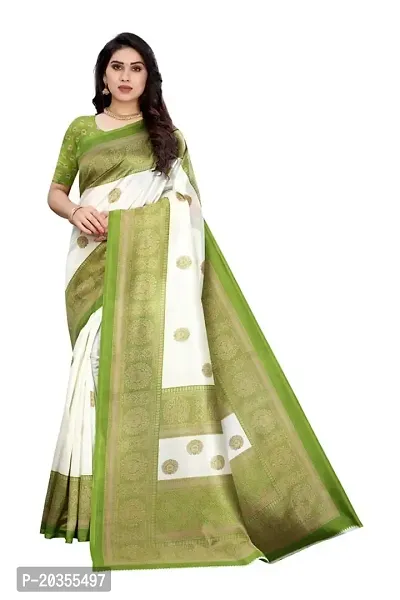 Radhe Fashion Art Silk Printed Gujrati Famous Saree With Blouse Piece (Green Border)