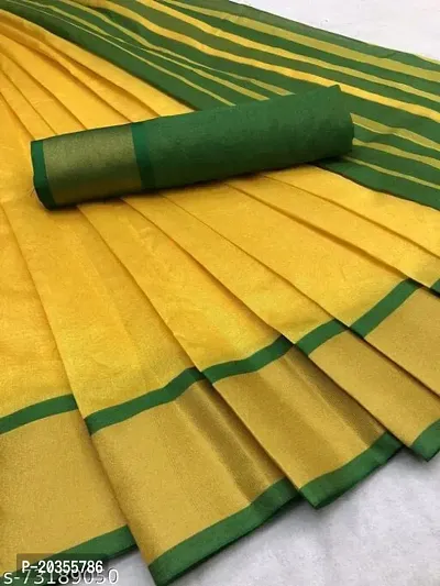 Radhe Fashion Stylist Designer Cotton Blend Silk Saree's (Yellow Plus Green)