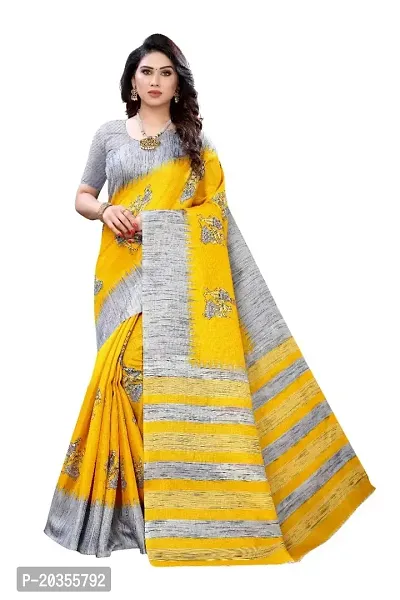 Radhe Fashion Women's Printed Saree With Blouse Piece (Yellow)