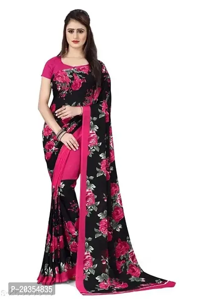 Radhe Fashion Women's Desinger Georgette Floral Printed Saree with Blouse Piece (Purple)-thumb0