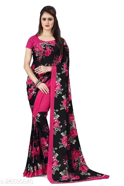 Radhe Fashion Women's Desinger Georgette Floral Saree with Blouse Piece (Purple)