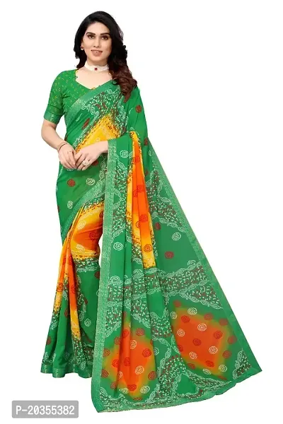 Radhe Fashion Women's Desinger Georgette Floral Printed Saree with 1 Blouse Piece (Green)-thumb0