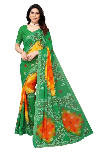 Radhe Fashion Women's Desinger Georgette Floral Saree with 1 Blouse Piece (Green)