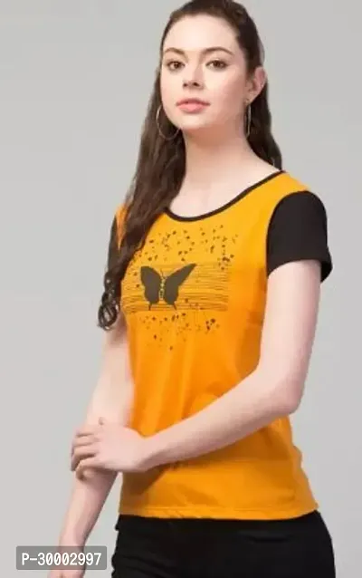 Elegant Yellow Cotton Blend Printed Tshirt For Women-thumb0