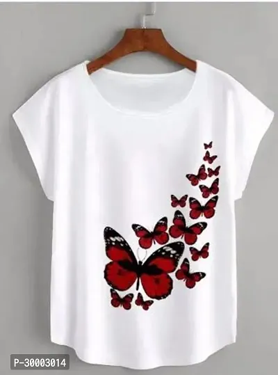 Elegant White Cotton Blend Printed Tshirt For Women