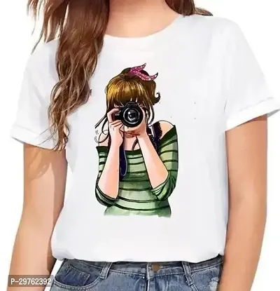 Elegant White Cotton Printed Tshirt For Women