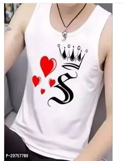 Stylish White Polyester Printed Sleeveless Vest For Men