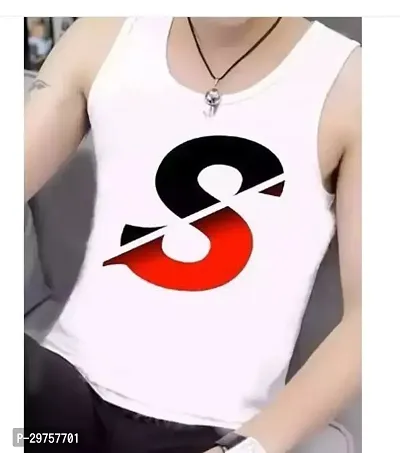 Stylish White Polyester Printed Sleeveless Vest For Men