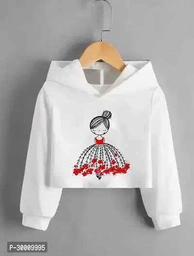 Elegant White Polyester Printed Crop Hood Tshirt For Women-thumb0