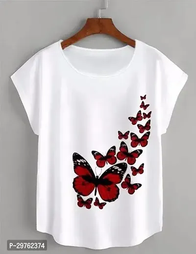 Elegant White Cotton Printed Tshirt For Women-thumb0