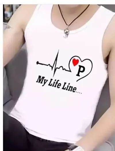 Typography Color Scoop Neck Vest For Mens