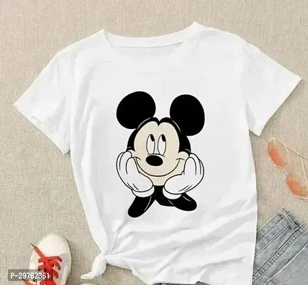 Elegant White Cotton Printed Tshirt For Women-thumb0