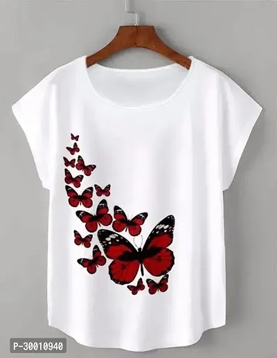 Stylish White Cotton Printed Tshirt For Women