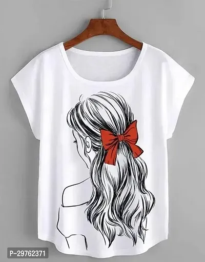 Elegant White Cotton Printed Tshirt For Women-thumb0