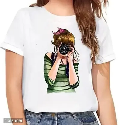 Stylish White Cotton Printed Tshirt For Women