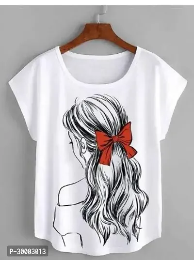 Elegant White Cotton Blend Printed Tshirt For Women-thumb0