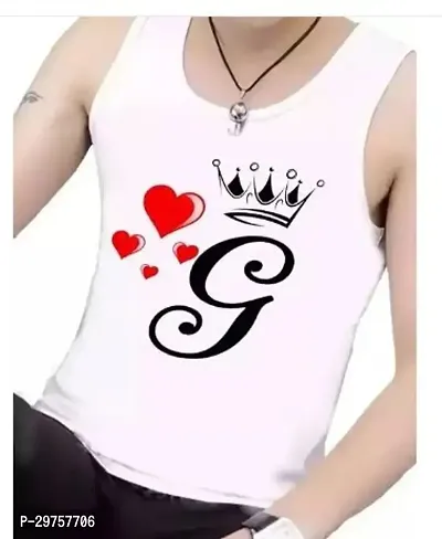 Stylish White Polyester Printed Sleeveless Vest For Men