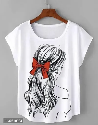 Stylish White Cotton Printed Tshirt For Women-thumb0