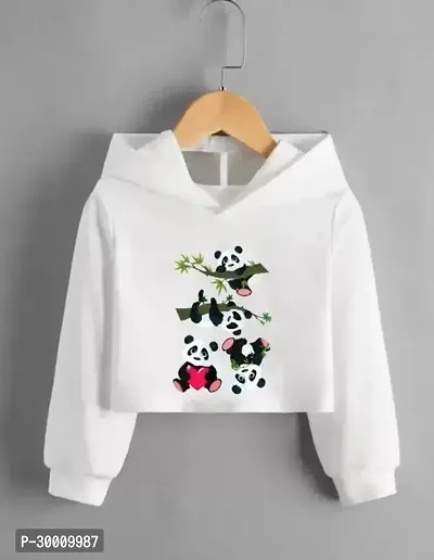 Elegant White Polyester Printed Crop Hood Tshirt For Women-thumb0