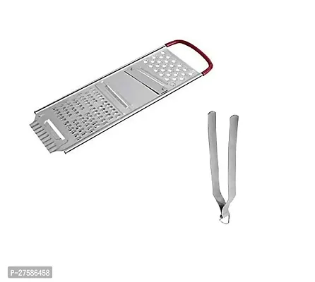 Heavy Stainless Steel Potato Chipper Slicer And Grater Red Handle With Stainless Steel Chimta Large Tong For Kitchen Pack Of 2-thumb0