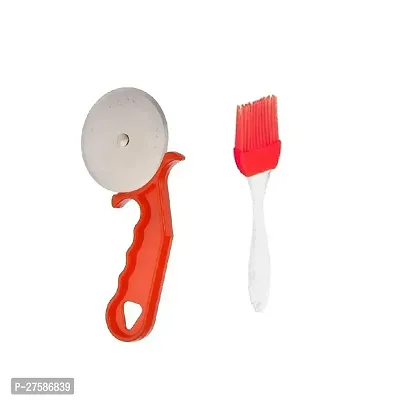 Plastic Red Pizza Cutter With Silicone Mini Oil Brush Pack Of 2-thumb0