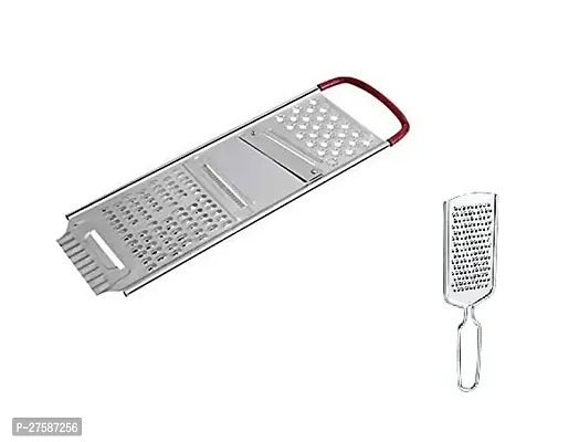 Durable Heavy Stainless Steel Potato Chipper Slicer And Grater Red Handle With Stainless Steel Cheese Grater Pack Of 2-thumb0