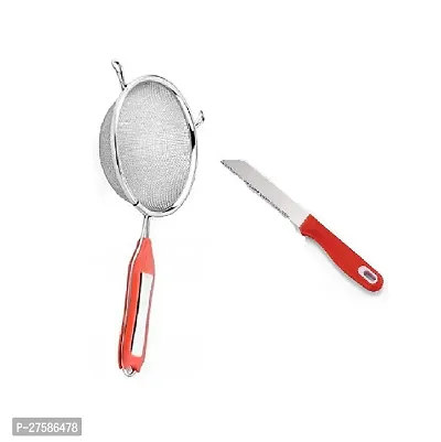 Stainless Steel Soup And Juice Strainer 4 No With Stainless Steel Crysta Vegetable Knife Pack Of 2-thumb0