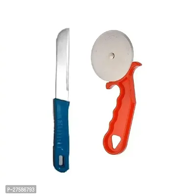 Durable Stainless Steel Crysta Vegetable Knife Plastic Handle Multicolour With Plastic Handle Pizza Cutter Pack Of 2-thumb0