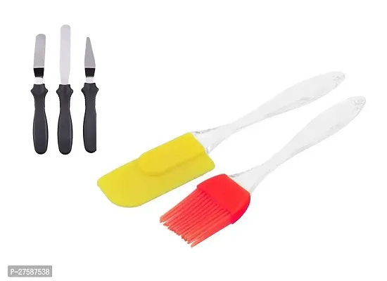 3 Pieces, Baking Knife Set For Icing Frosting Spatula Cake Knives With Silicon Mini Spatula And Oil Brush Set Pack Of 2-thumb0