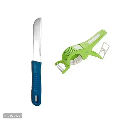 Stainless Steel Crysta Vegetable Knife Plastic Handle Multicolour And Plastic Pack Of 2 In 1 Multipurpose Bhindi Cutter Pack Of 2-thumb0