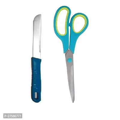 Durable Stainless Steel Crysta Vegetable Knife Plastic Handle Multicolour And Multipurpose Big Scissor Pack Of 2-thumb0