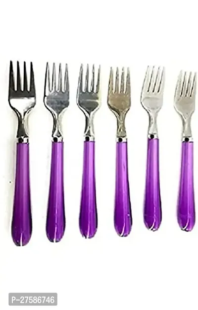 Stainless Steel With Fancy Plastic Handle Fork Set For Trendy Lunch Dinner Table Fork Set Of 6 Pack Of 1-thumb0